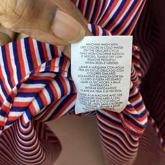 Cabi Franklin Patriot Striped Split Neck Long Sleeve Blouse Red White Blue XL - Picture 9 of 9